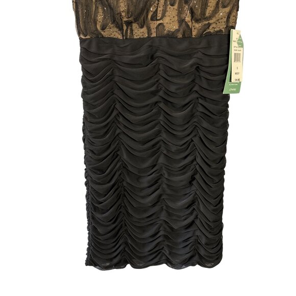 Y2K Scarlett Nite Womens Black Gold Ruched Midi Dress 6 Cap Sleeve Cocktail New - Picture 3 of 9